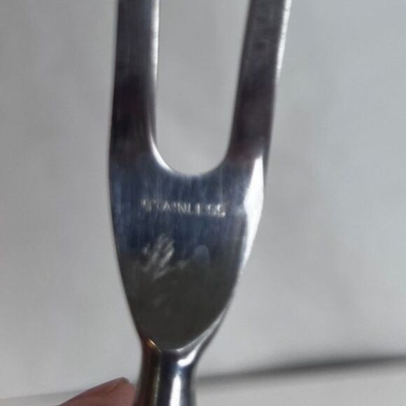 Stainless Carving Fork VTG Solid Wood Handle with Finger Grooves Kickstand MCM - Picture 10 of 14